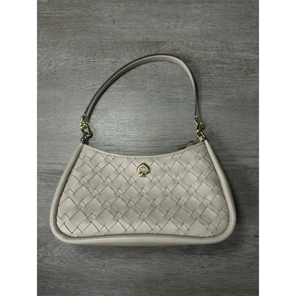 Kate Spade Kayla Woven Leather Small Shoulder Bag **MISSING Strap** Gray Pink